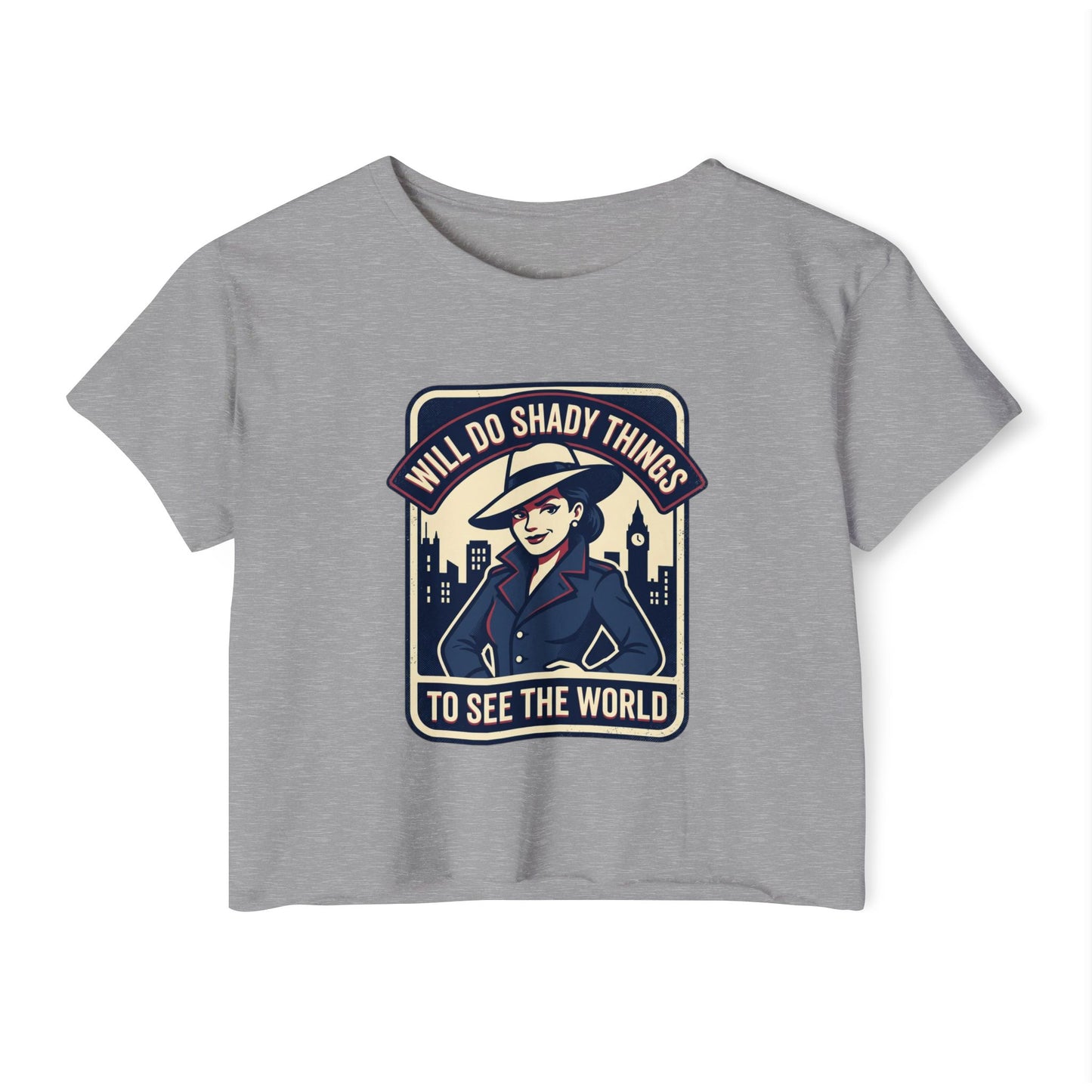 Crop Top — "Will Do Shady Things to See the World" Retro Travel Graphic