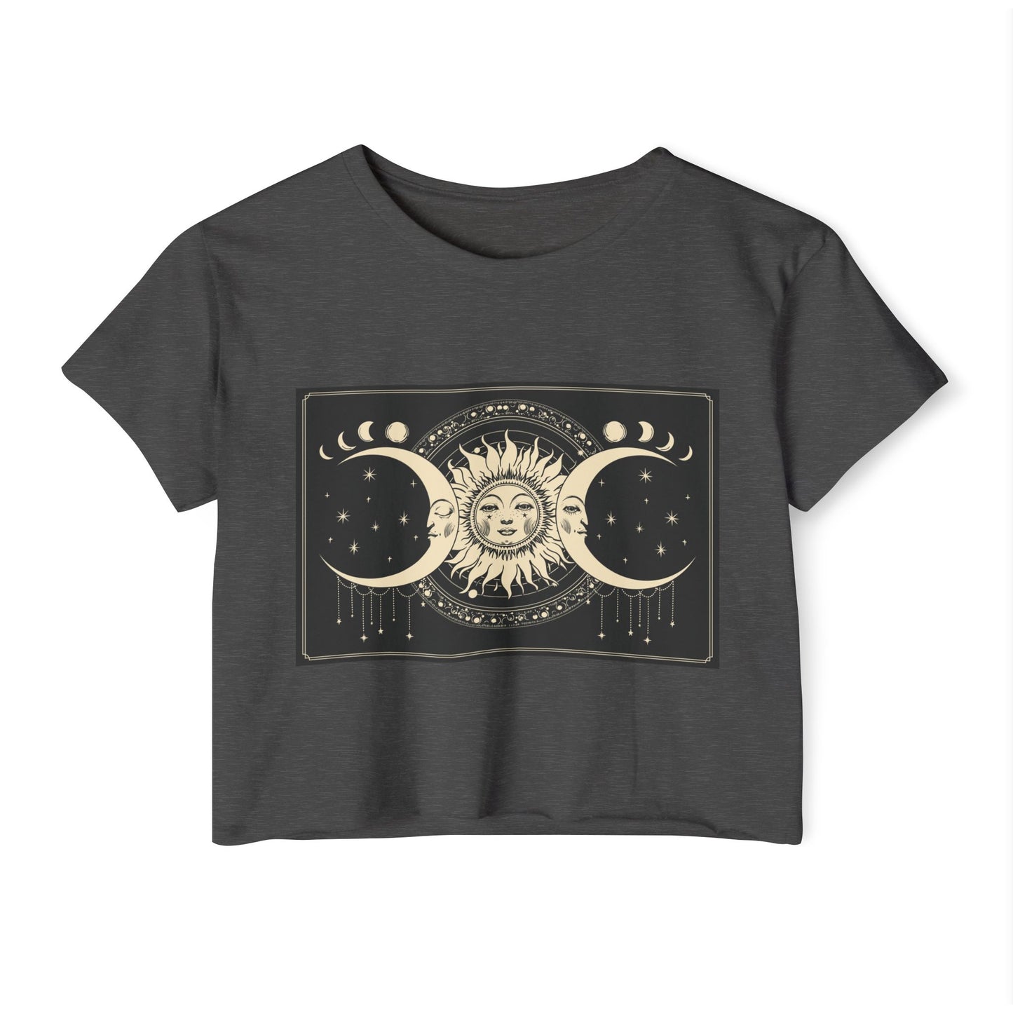 Celestial Sun & Moon Crop Top — Boho Festival Women's Tee