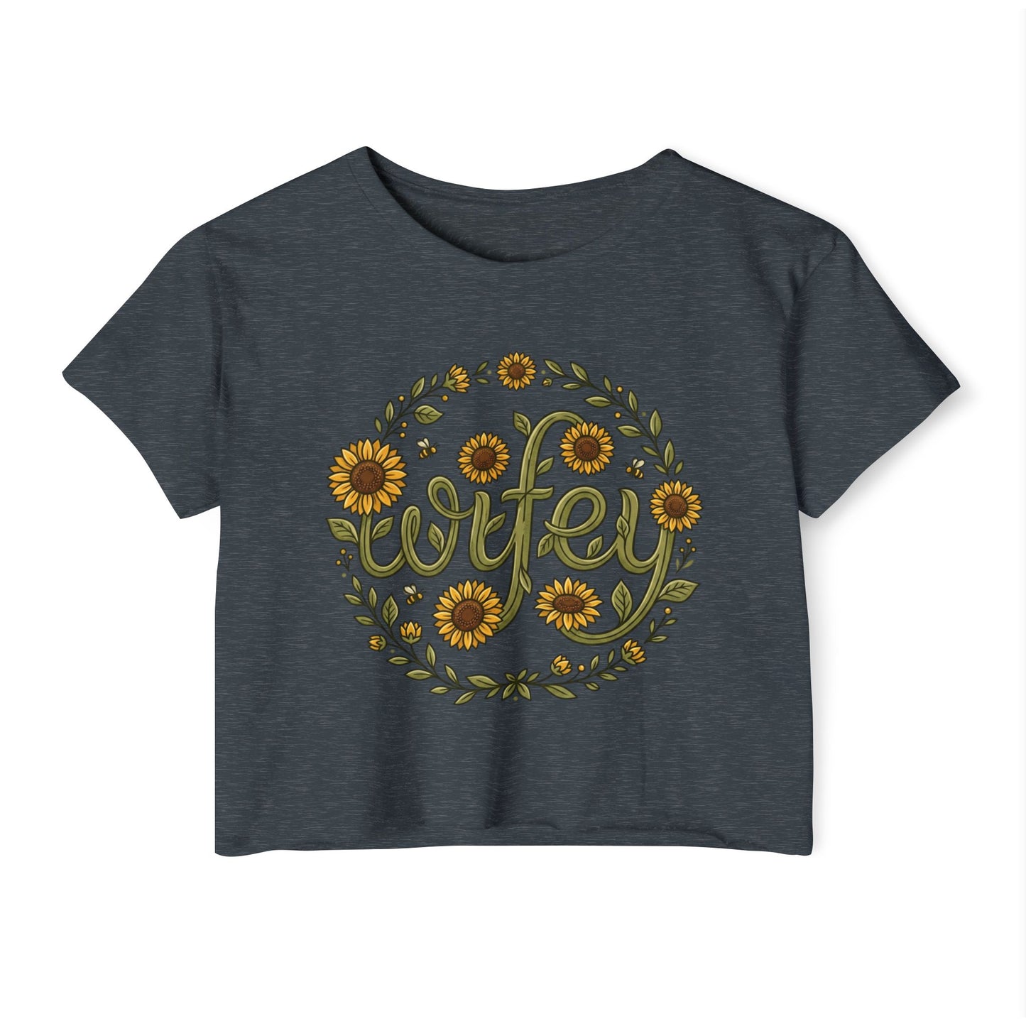 Wifey Sunflower Crop Top — Floral Bridal Festival Tee