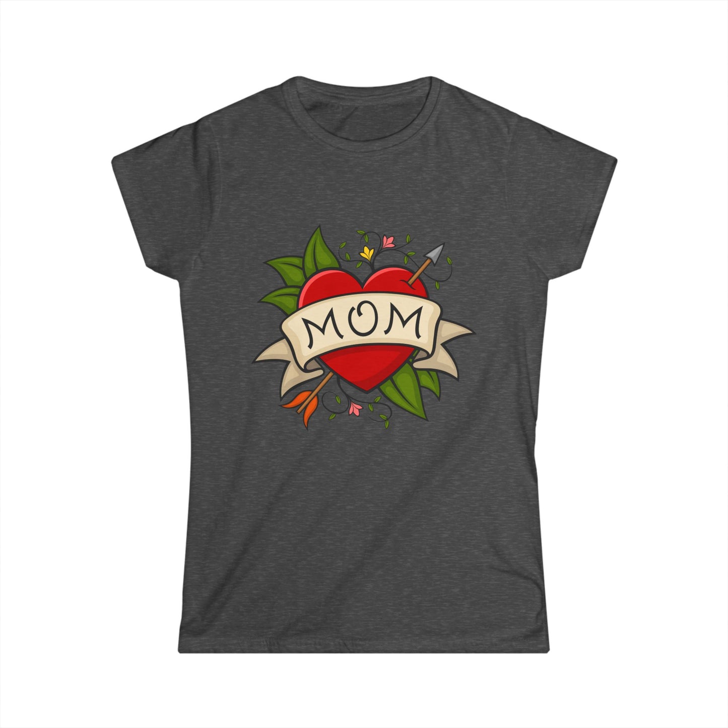 Mom Heart Banner Tee | Tattoo Style Mother's Day Shirt