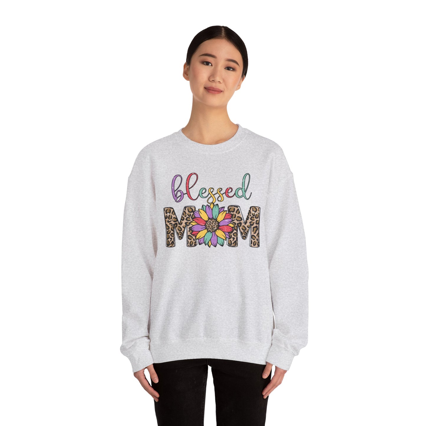 Blessed Mom Leopard Floral Crewneck Sweatshirt