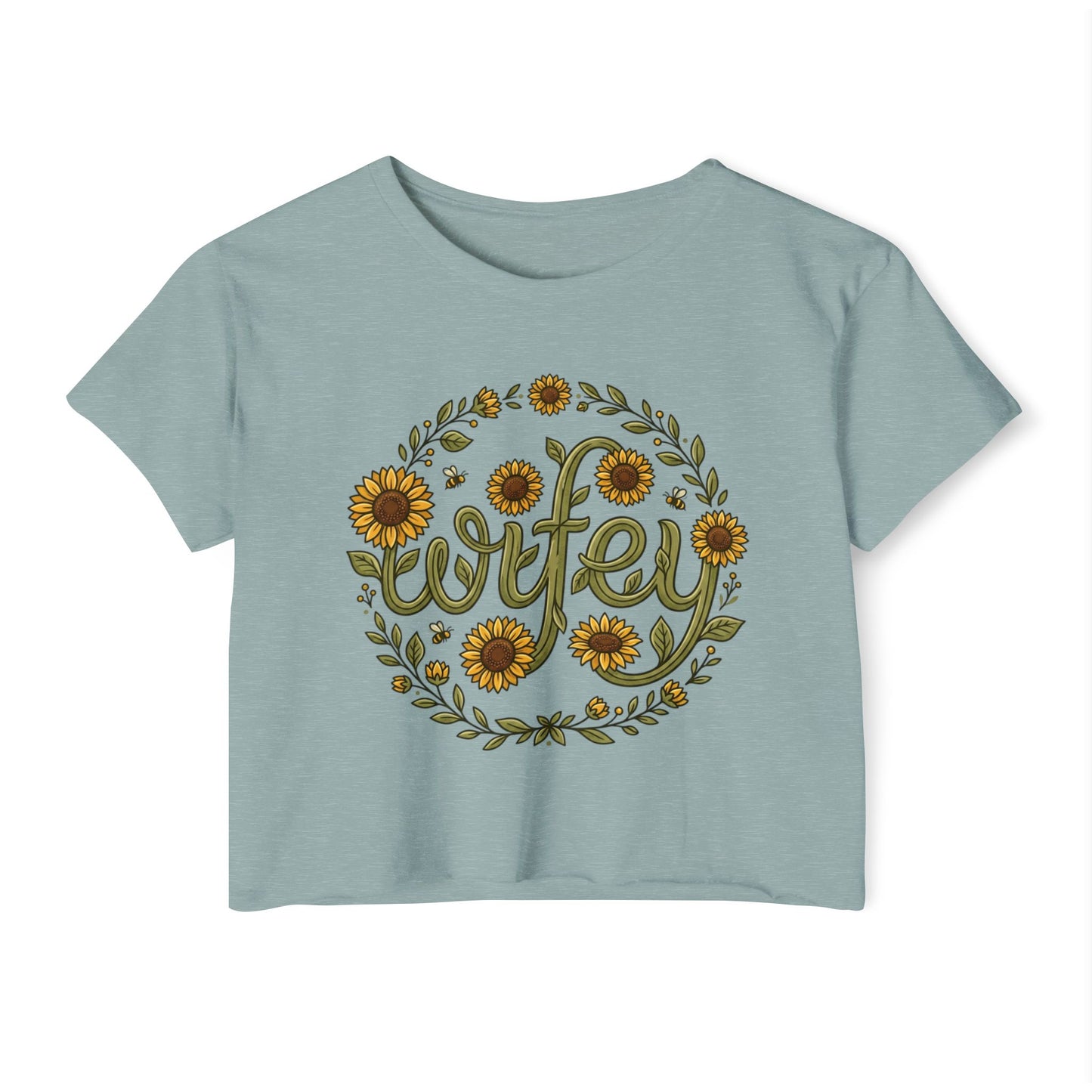 Wifey Sunflower Crop Top — Floral Bridal Festival Tee