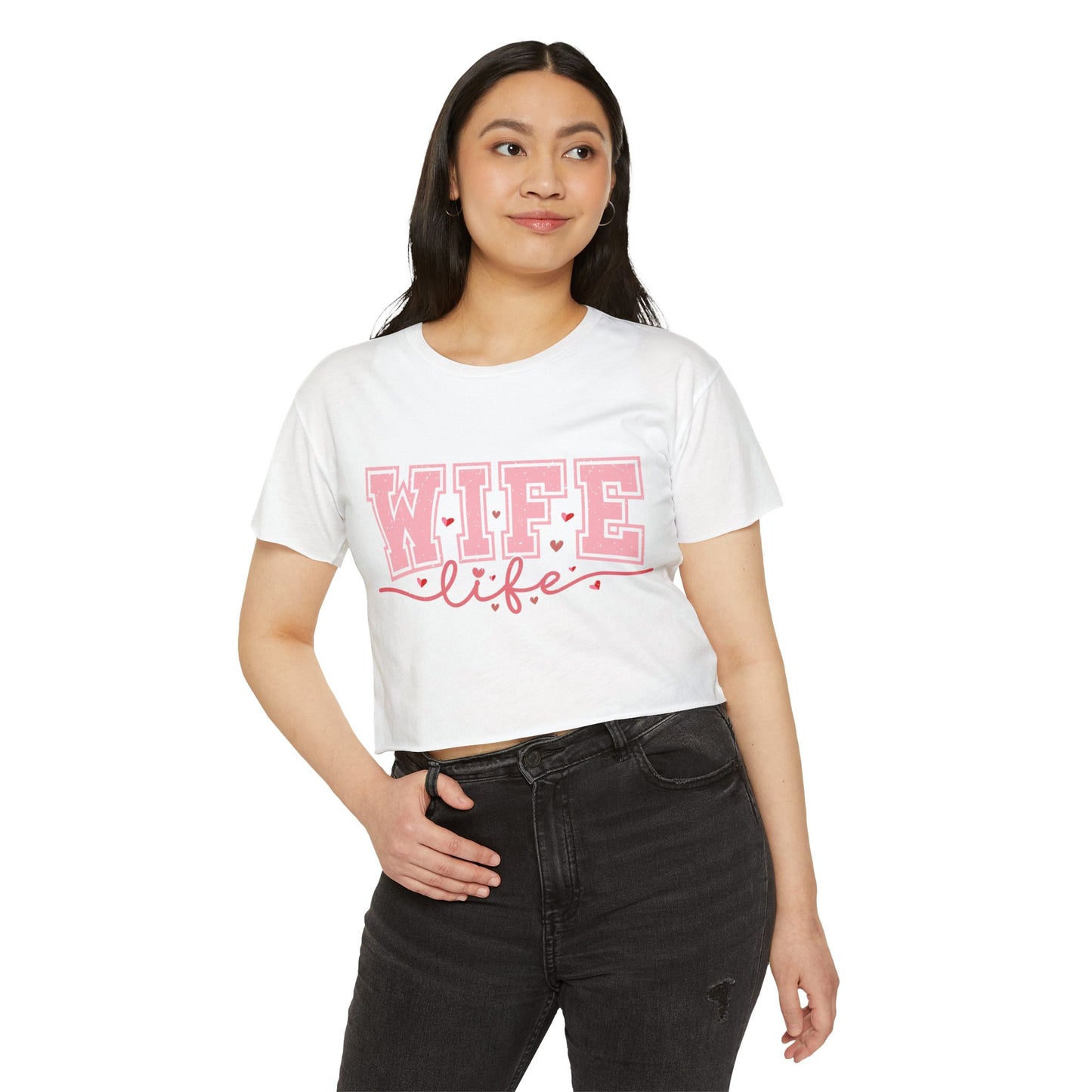 Wife Life Crop Top — Pink Retro Varsity "WIFE life" Festival Tee