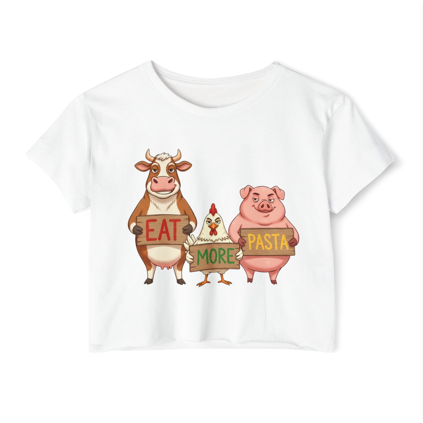 Eat More Pasta cow chicken pig design Crop Top | farm animal illustration, funny