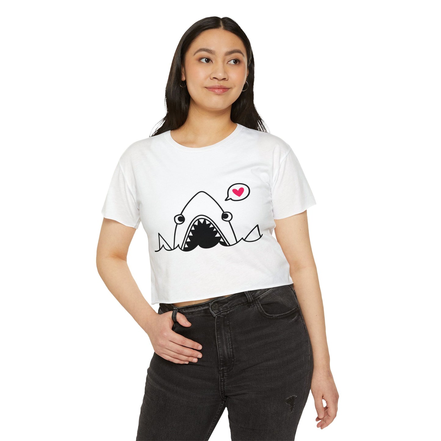 Cute Shark Crop Top — Funny Heart Bubble Women's Festival Tee