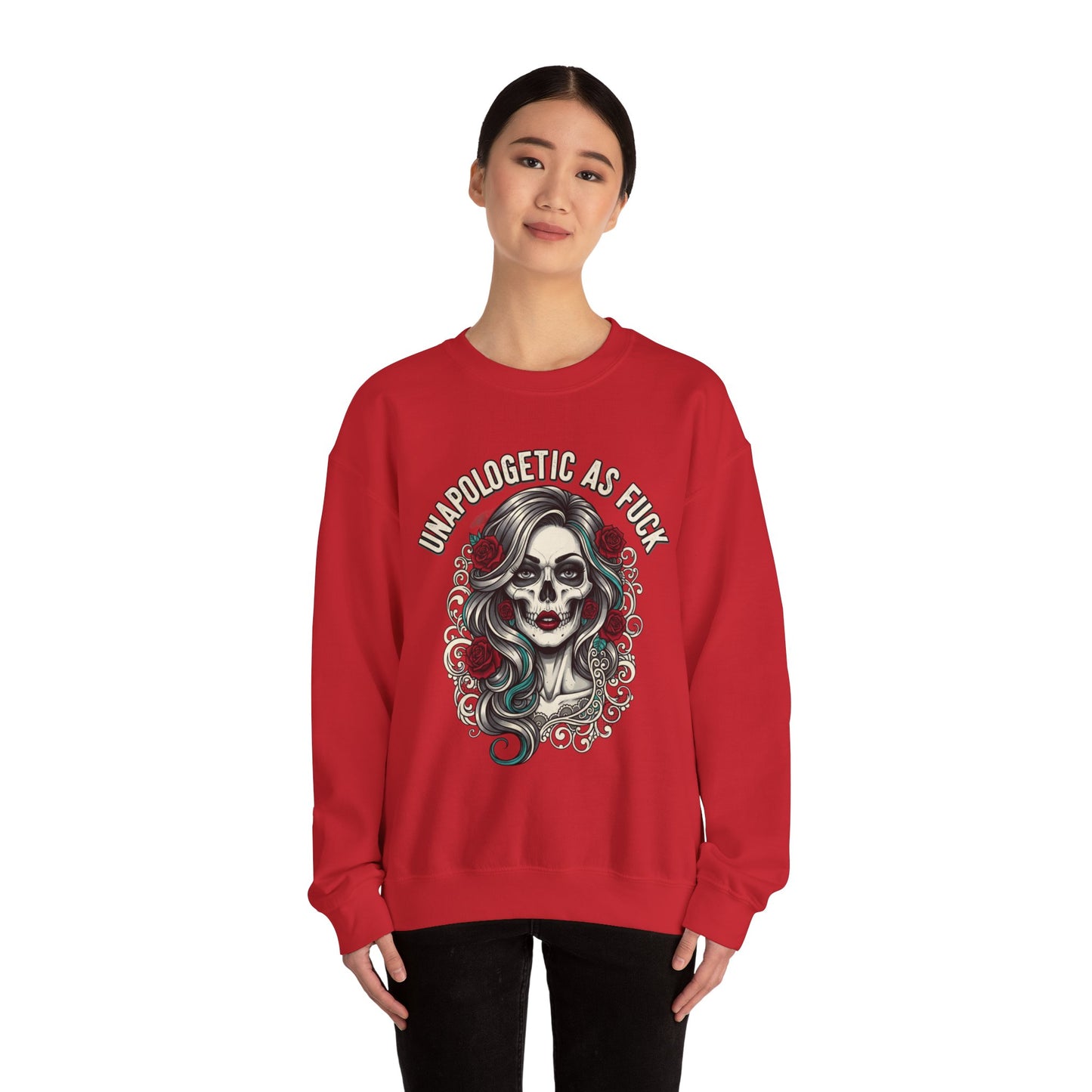 Unapologetic Skull Girl Crewneck Sweatshirt | Day of the Dead Floral Graphic