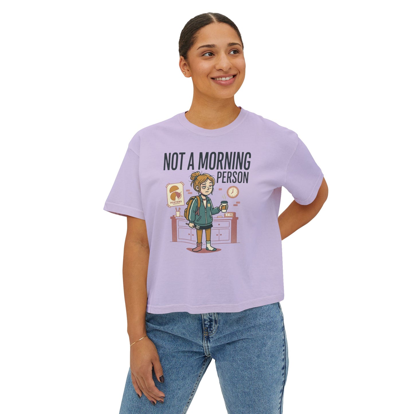 Not a Morning Person Women's Boxy Tee – Cute Lazy Morning Graphic Shirt