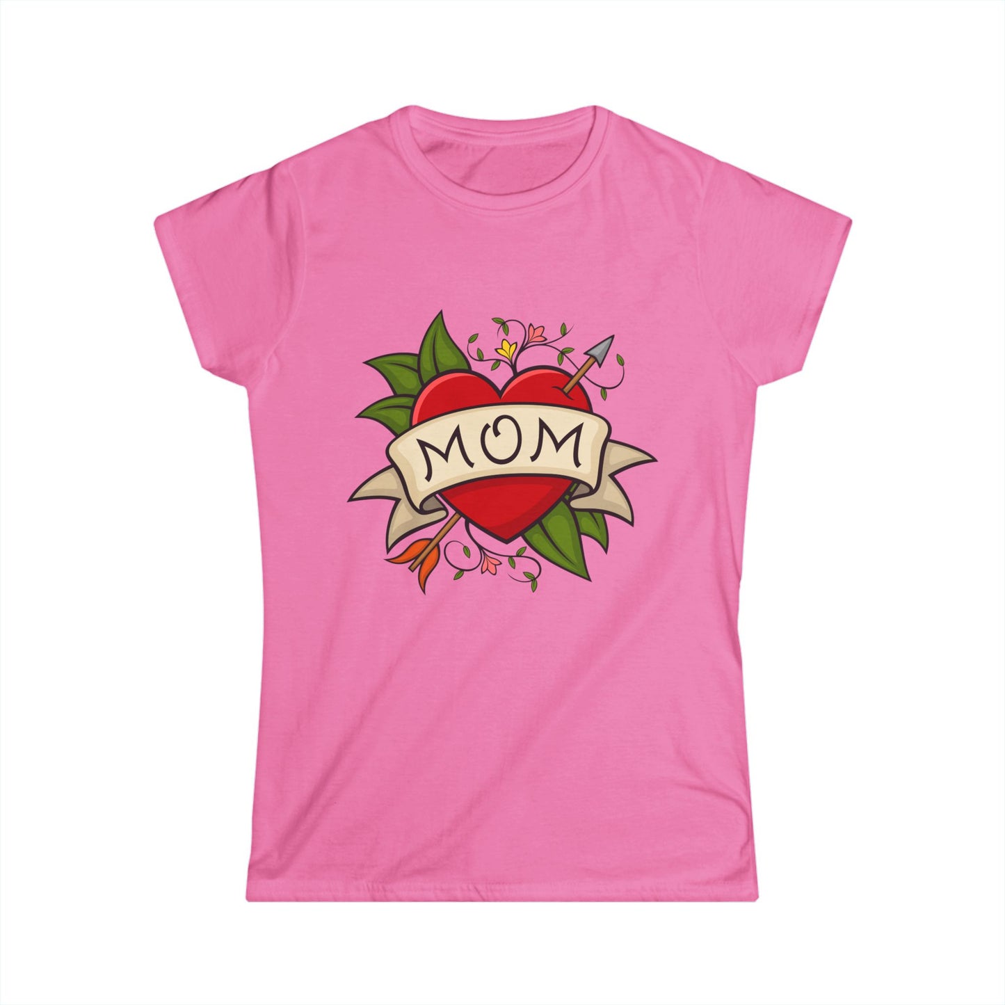 Mom Heart Banner Tee | Tattoo Style Mother's Day Shirt