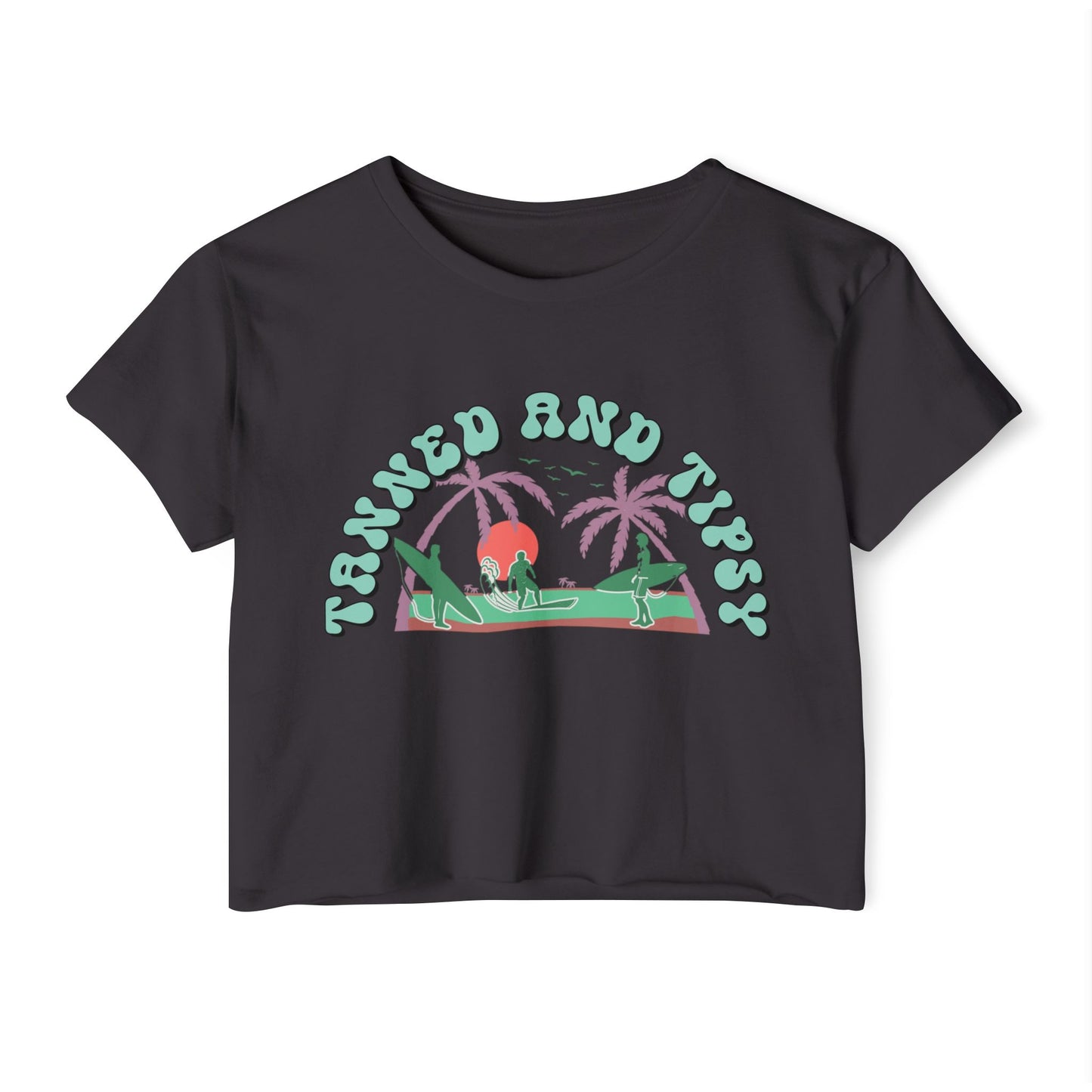 Tanned and Tipsy Women’s Festival Crop Top, Summer Vibe Shirt, Boho Style Tee, Beach Party Essential, Concert Outfit, Vacation Fashion