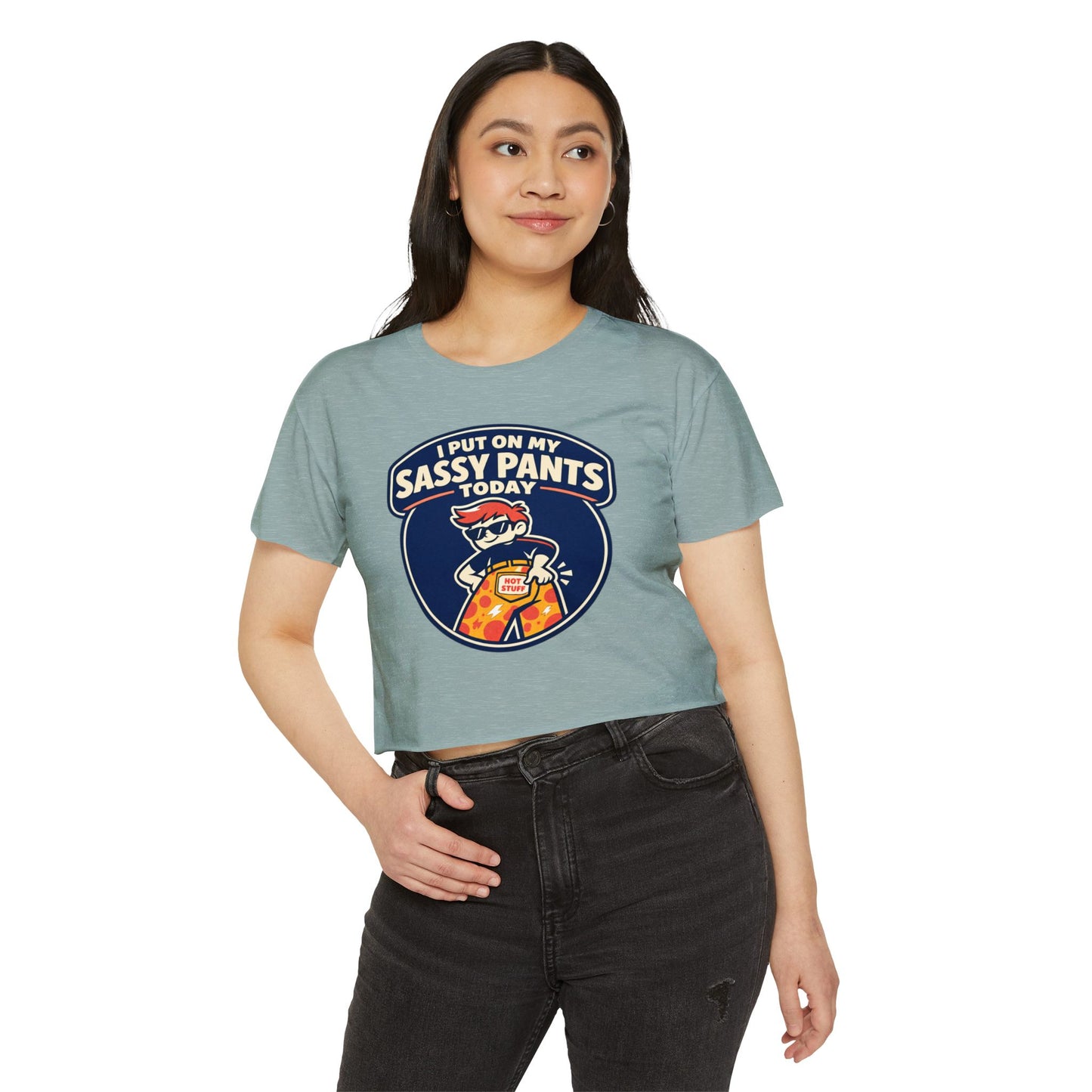 I Put On My Sassy Pants Today Crop Top | Retro Cartoon Sassy Pants Graphic