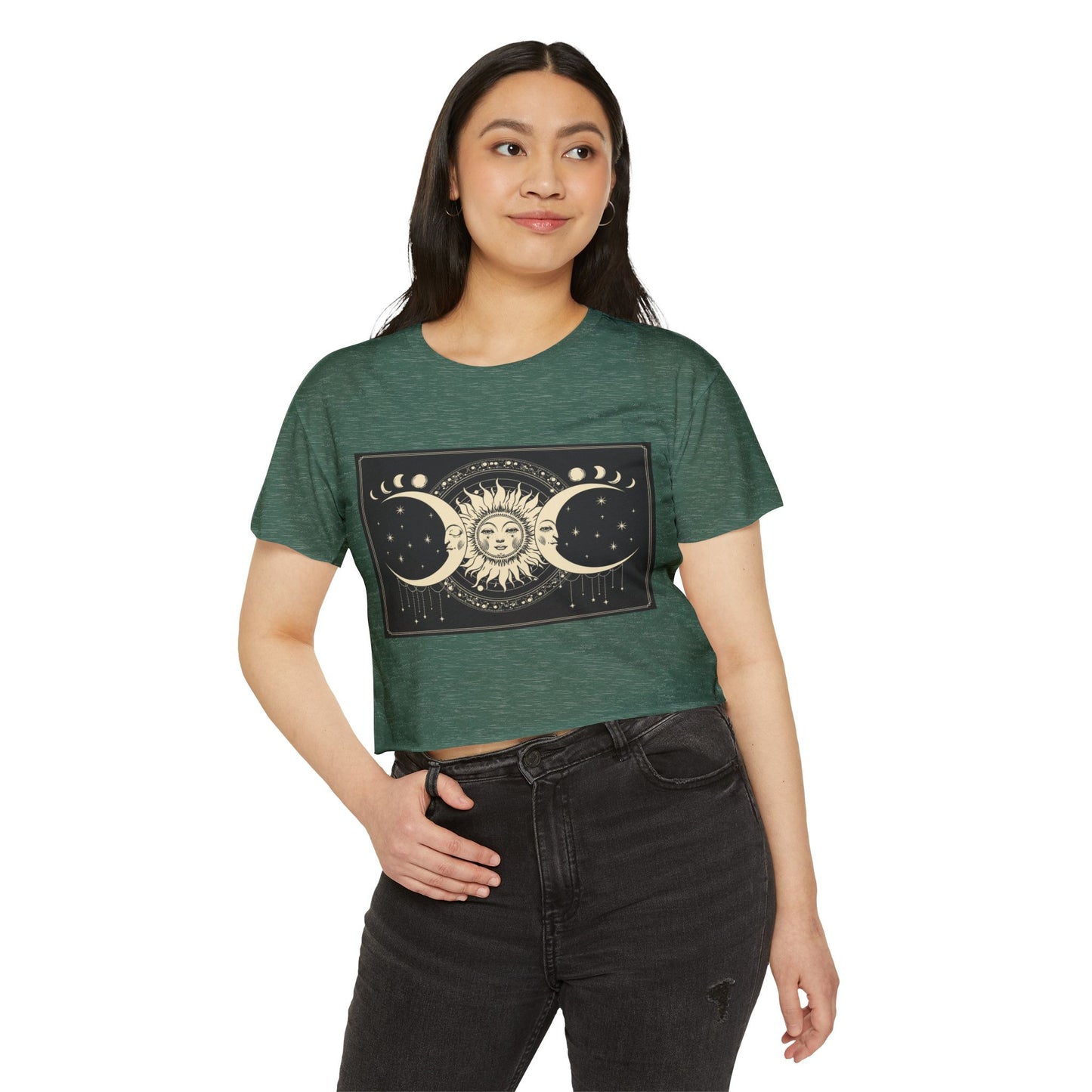 Celestial Sun & Moon Crop Top — Boho Festival Women's Tee