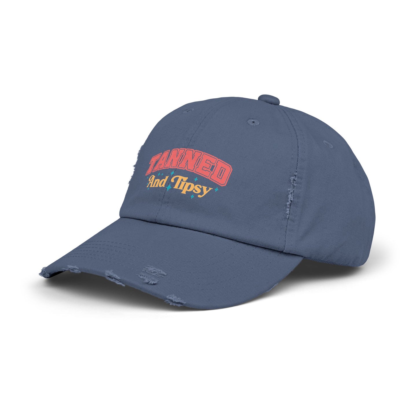 Distressed Cap with 'Tanned and Tipsy' Design | Trendy Summer Accessory, Gift for Friends, Beachwear Essential, Outdoor Events