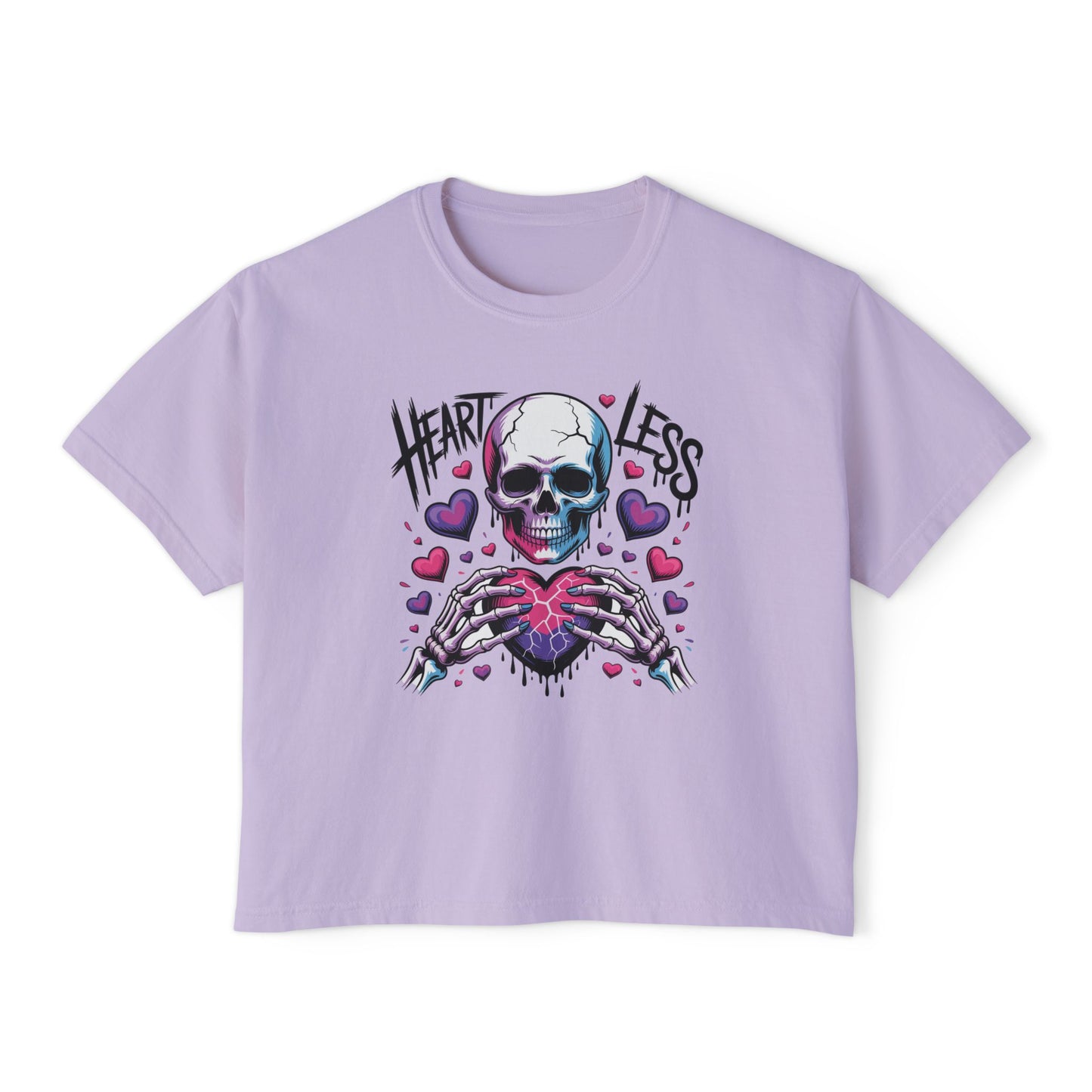 Heartless Skull Holding Heart T‑Shirt | Gothic Skull Tee, Pink Hearts Graphic