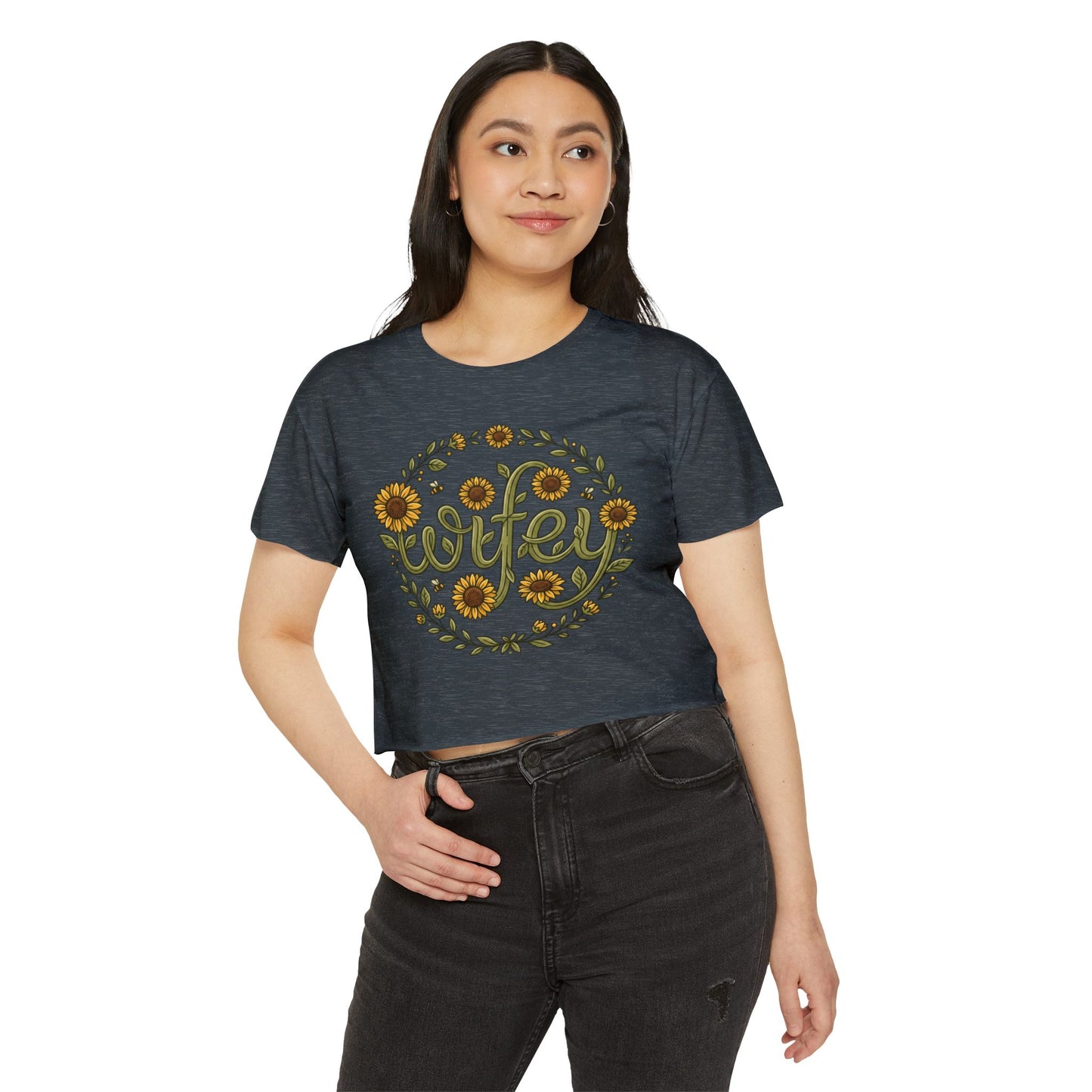 Wifey Sunflower Crop Top — Floral Bridal Festival Tee