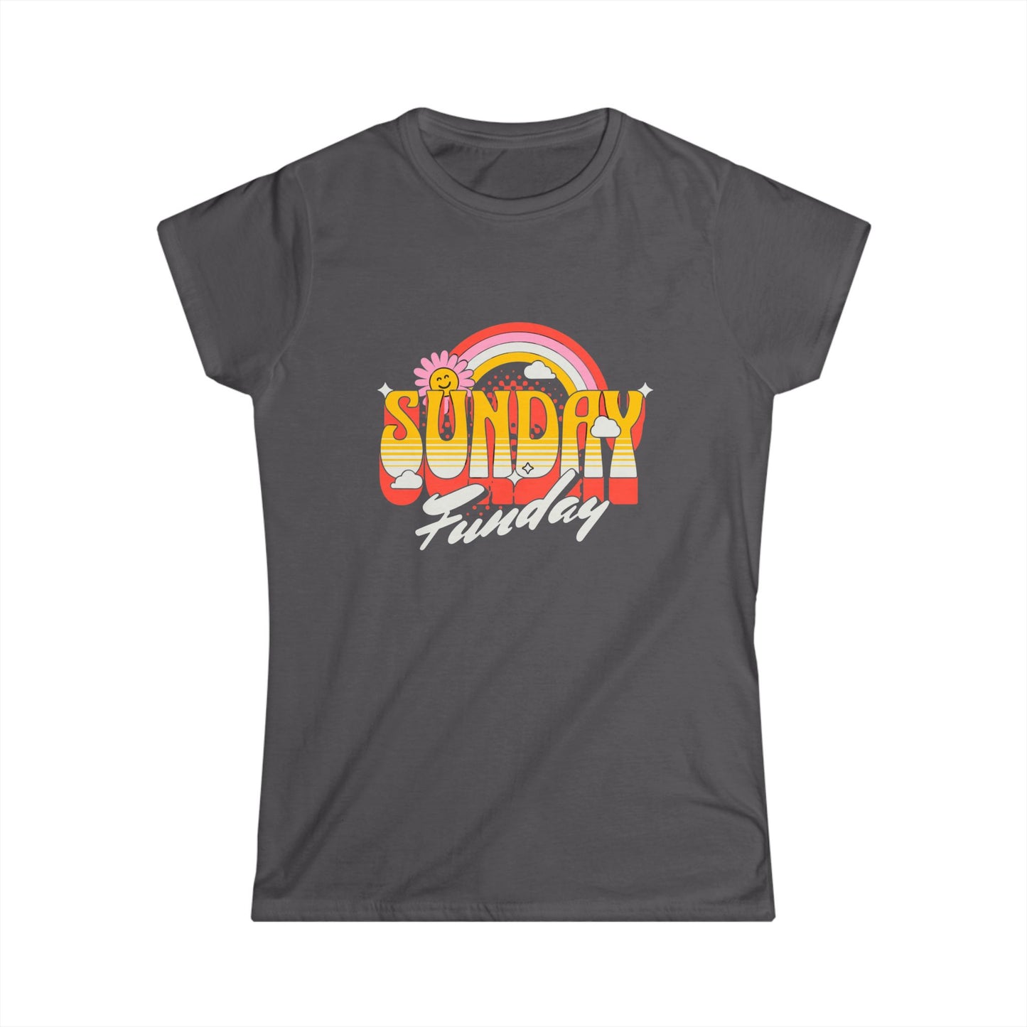 Sunday Funday Women's Softstyle Tee - Retro Rainbow Graphic T-Shirt