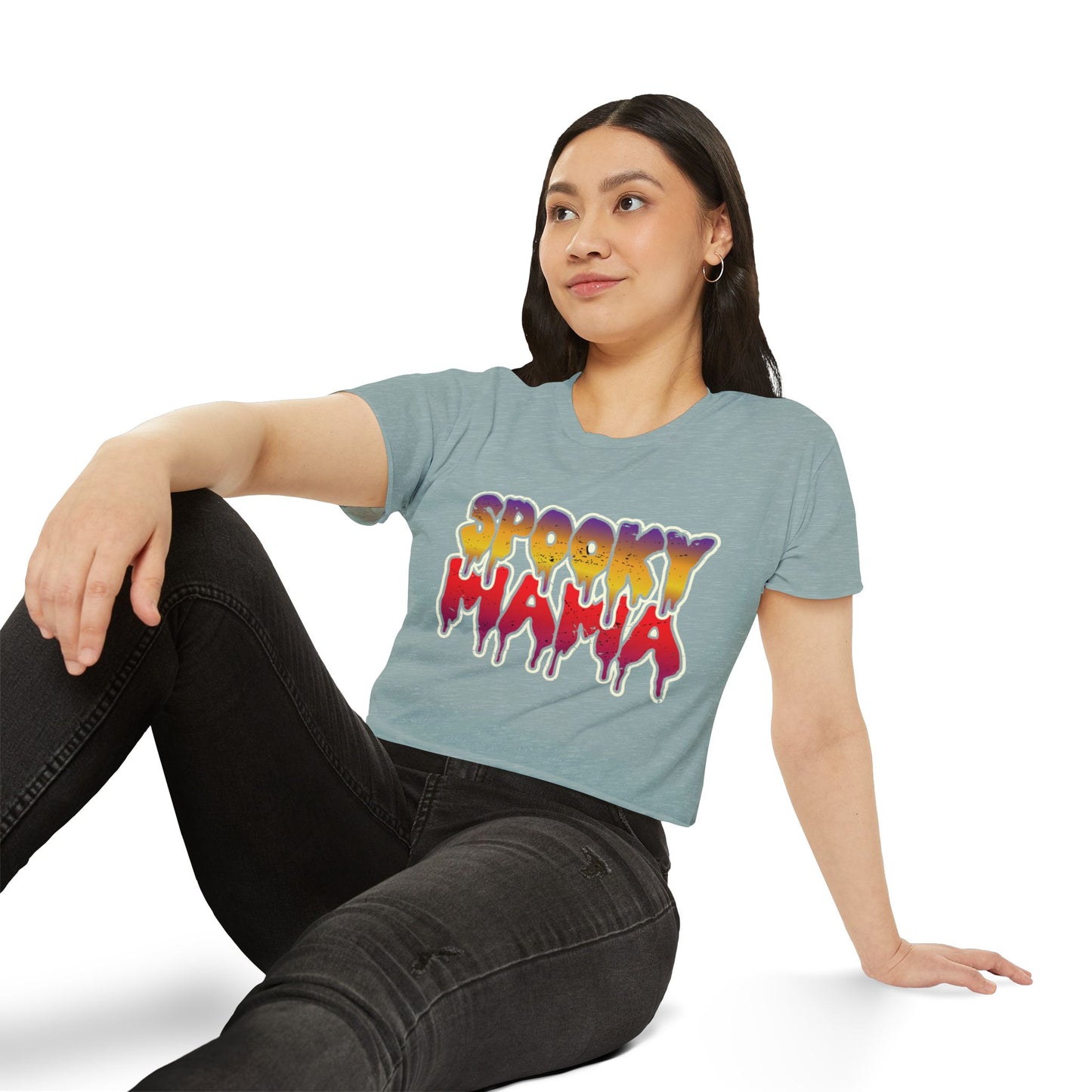 Spooky Mama Women's Festival Crop Top, Halloween Shirt, Boho Crop Tee, Festival Wear, Party Top, Casual Stylish Crop