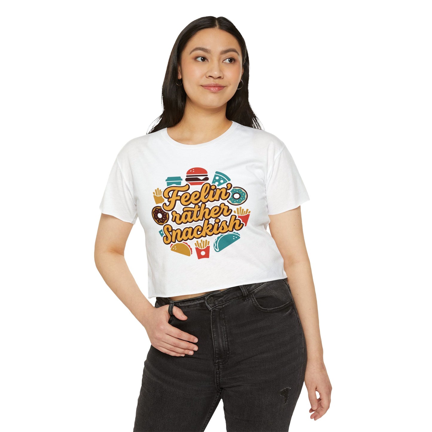 Feelin' Rather Snackish Crop Top | Food Graphic, Taco Burger Fries Donut