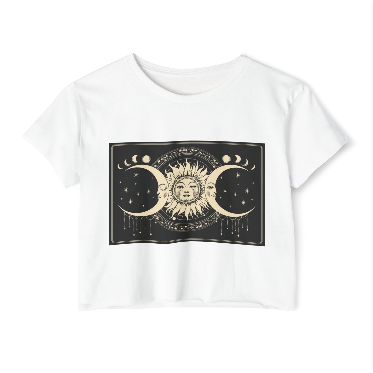 Celestial Sun & Moon Crop Top — Boho Festival Women's Tee