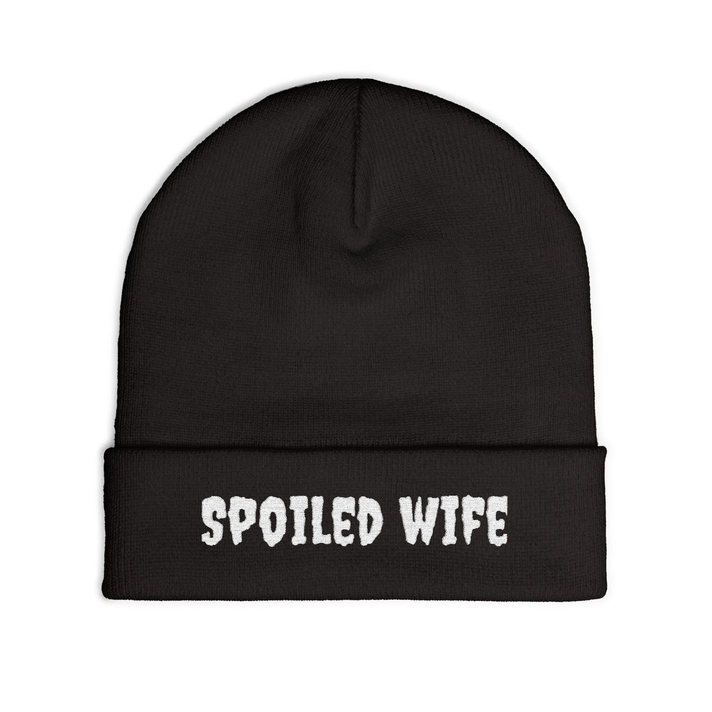 Spoiled Wife Knit Beanie | Embroidered Cuffed Hat
