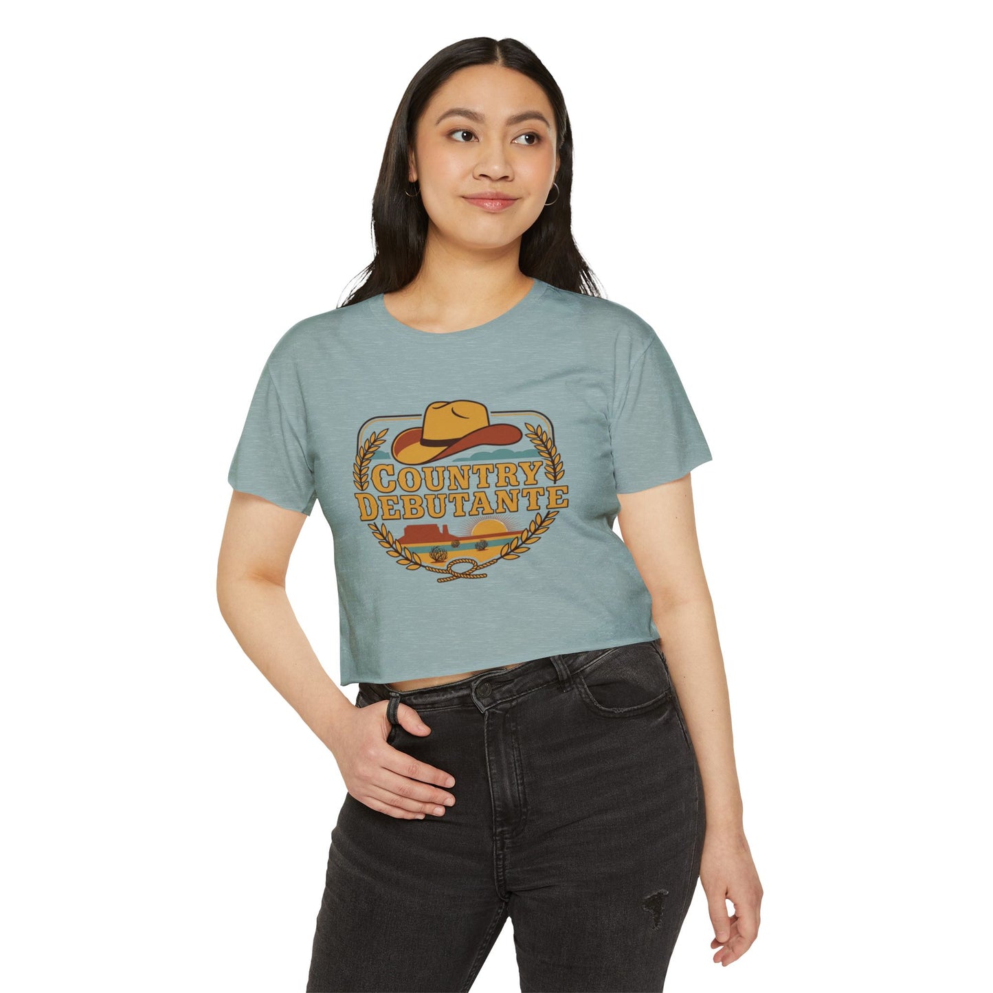 Country Debutante crop top | Cowgirl hat western logo, festival crop