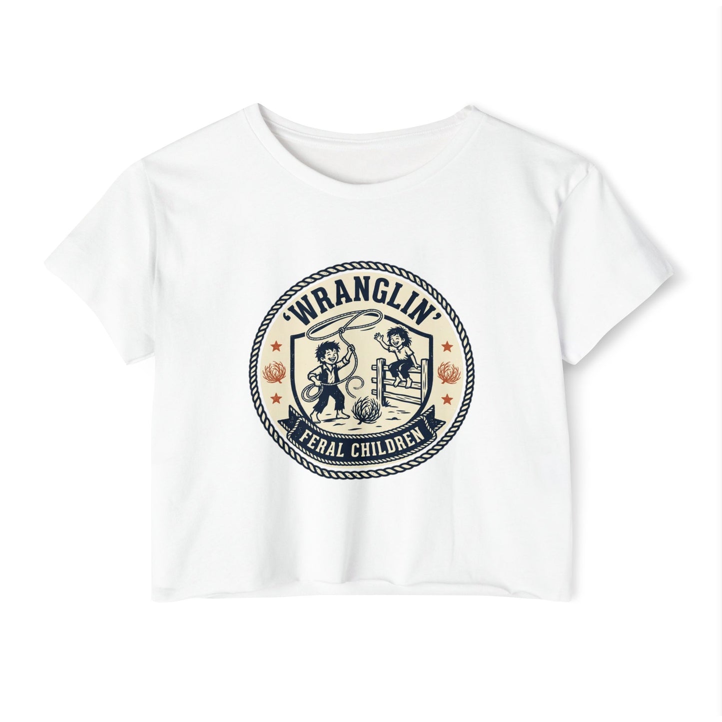 Wranglin' Feral Children Crop Top — Vintage Western Festival Tee