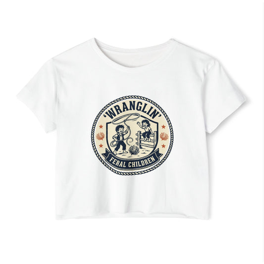 Wranglin' Feral Children Crop Top — Vintage Western Festival Tee