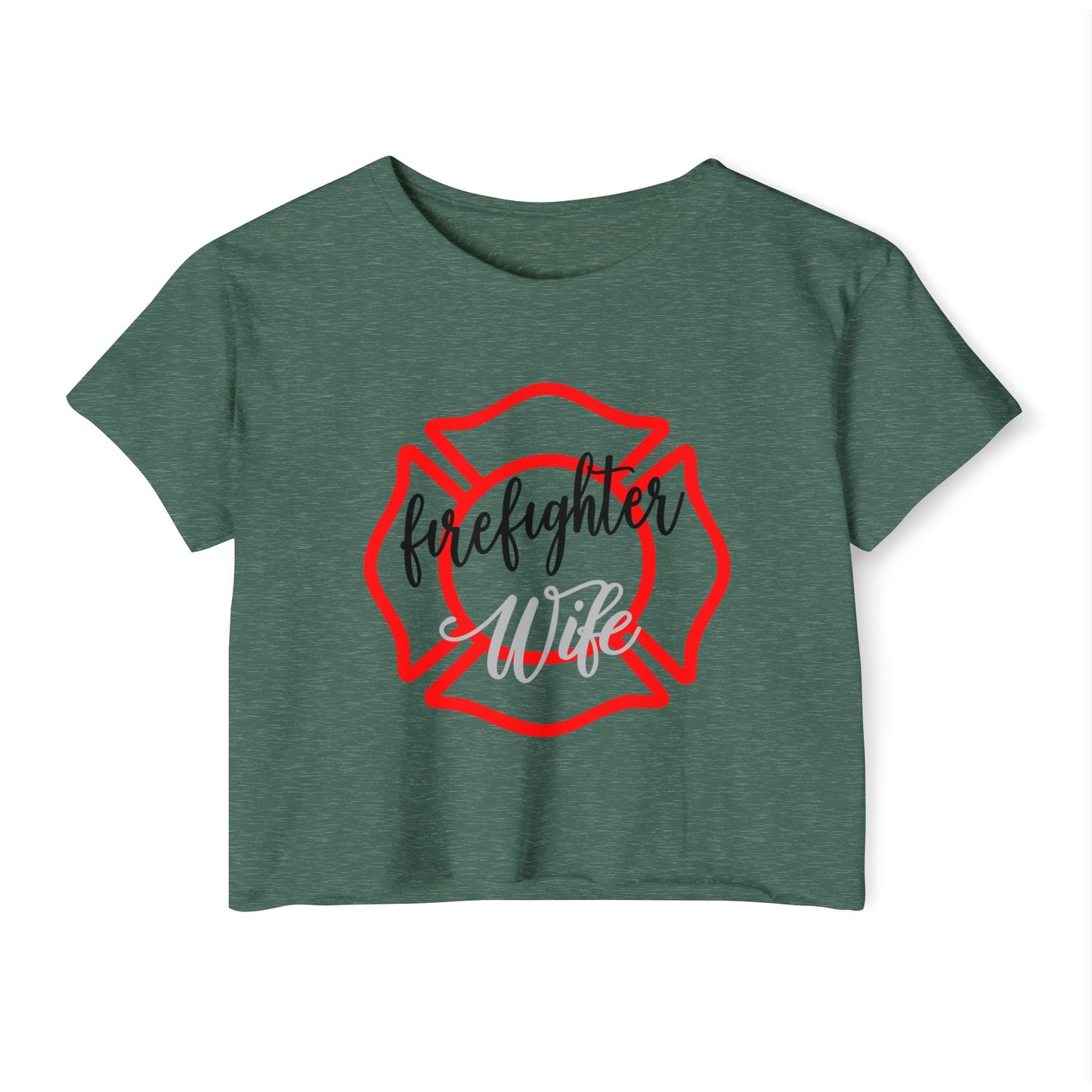 Firefighter Wife Crop Top — Women’s Festival Tee with Maltese Cross Design