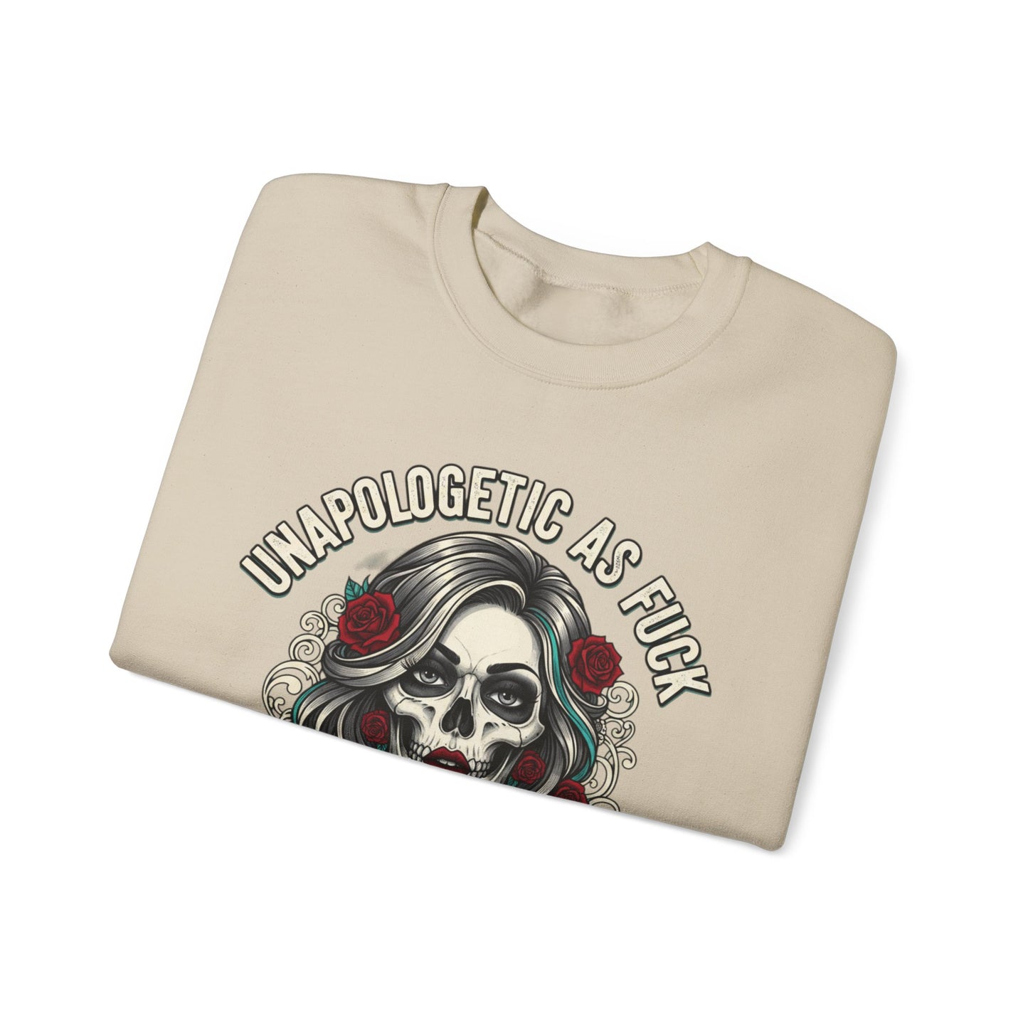 Unapologetic Skull Girl Crewneck Sweatshirt | Day of the Dead Floral Graphic