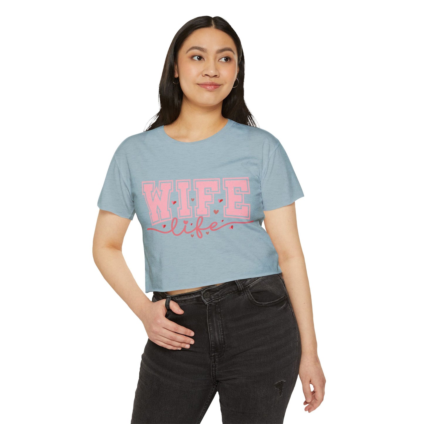 Wife Life Crop Top — Pink Retro Varsity "WIFE life" Festival Tee