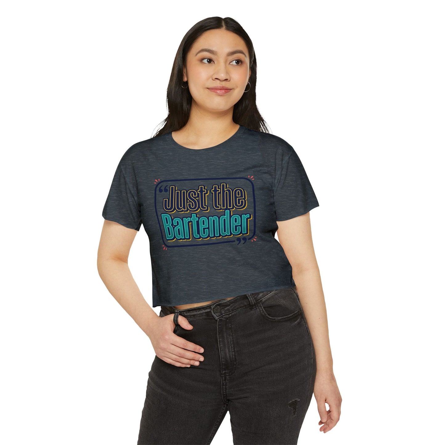 Crop Top — "Just the Bartender" Retro Graphic Festival Tee