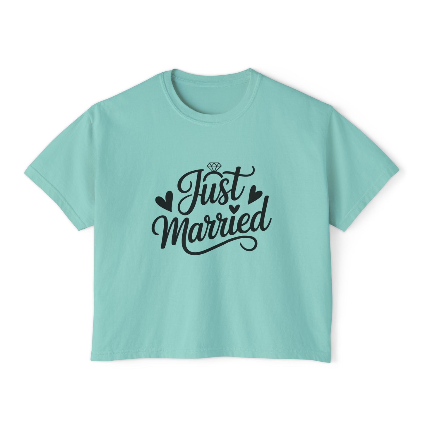 Just Married script tee Women's Boxy Tee | Bridal, Wedding Day Shirt