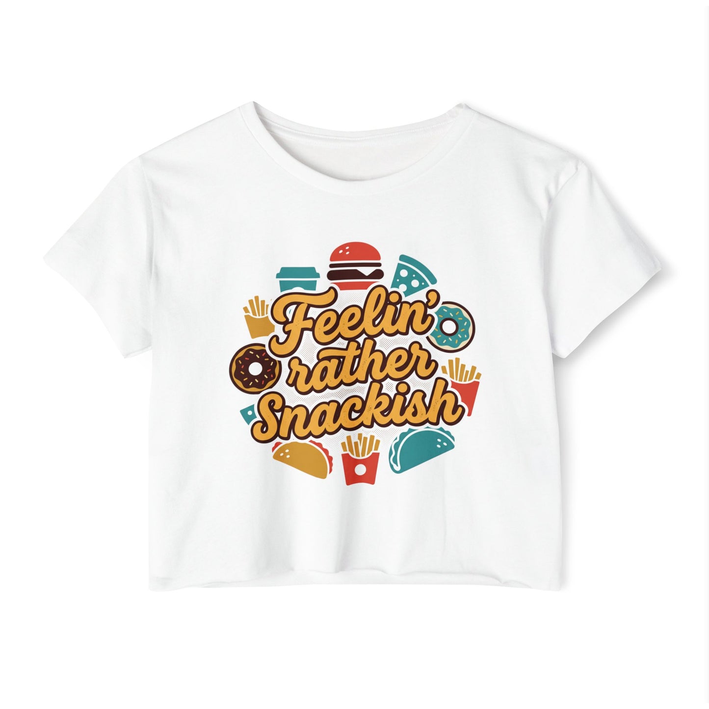 Feelin' Rather Snackish Crop Top | Food Graphic, Taco Burger Fries Donut