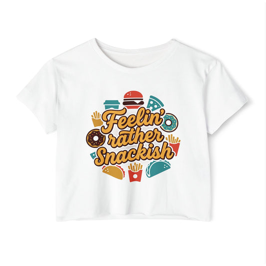 Feelin' Rather Snackish Crop Top | Food Graphic, Taco Burger Fries Donut