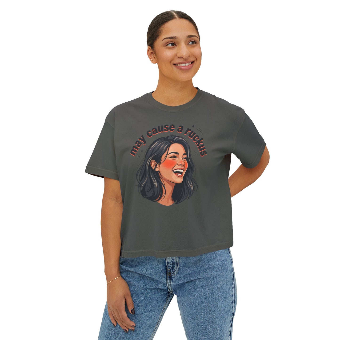 may cause a ruckus tee | laughing woman illustration