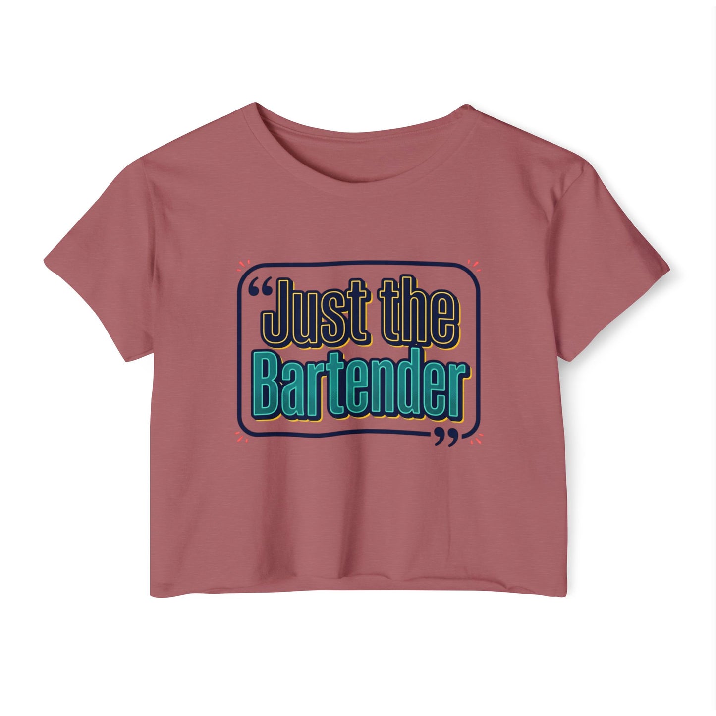 Crop Top — "Just the Bartender" Retro Graphic Festival Tee