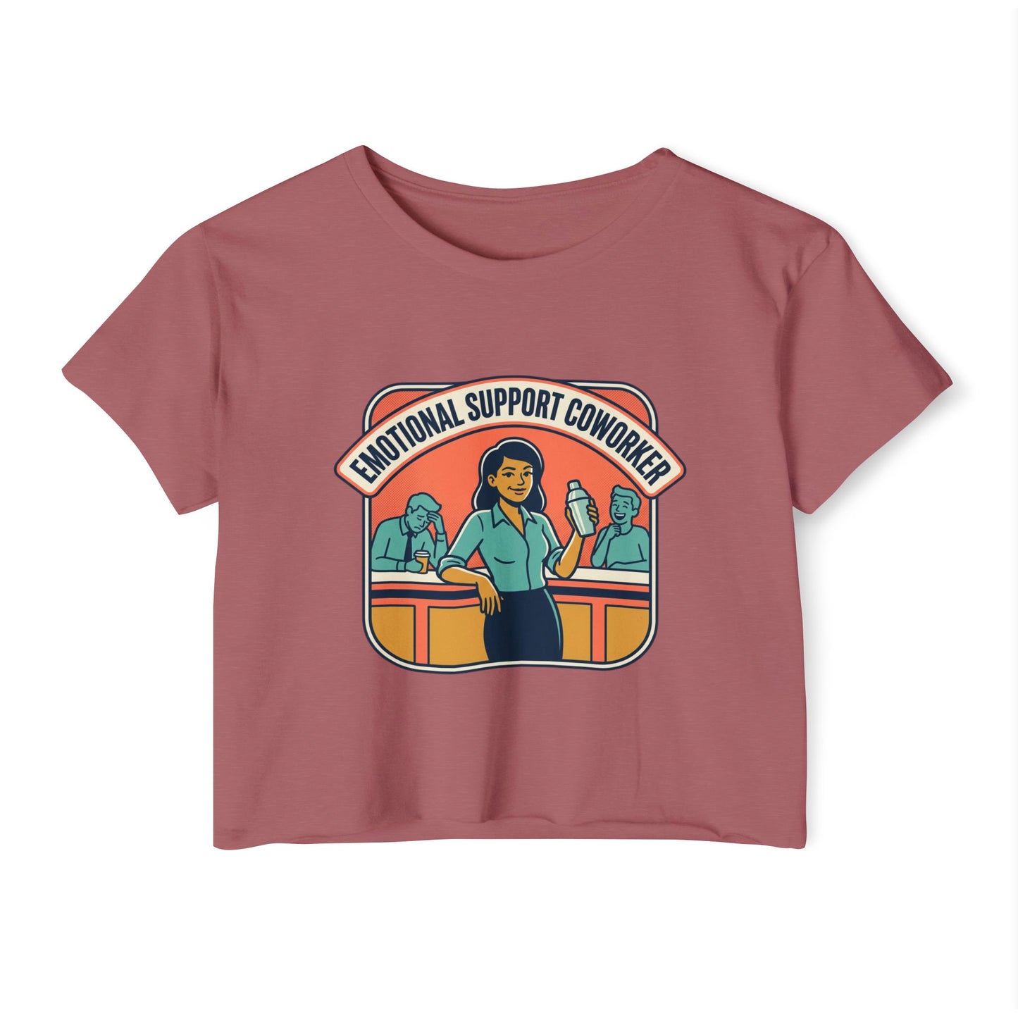 Emotional Support Coworker Crop Top — Retro Office Lady Festival Tee