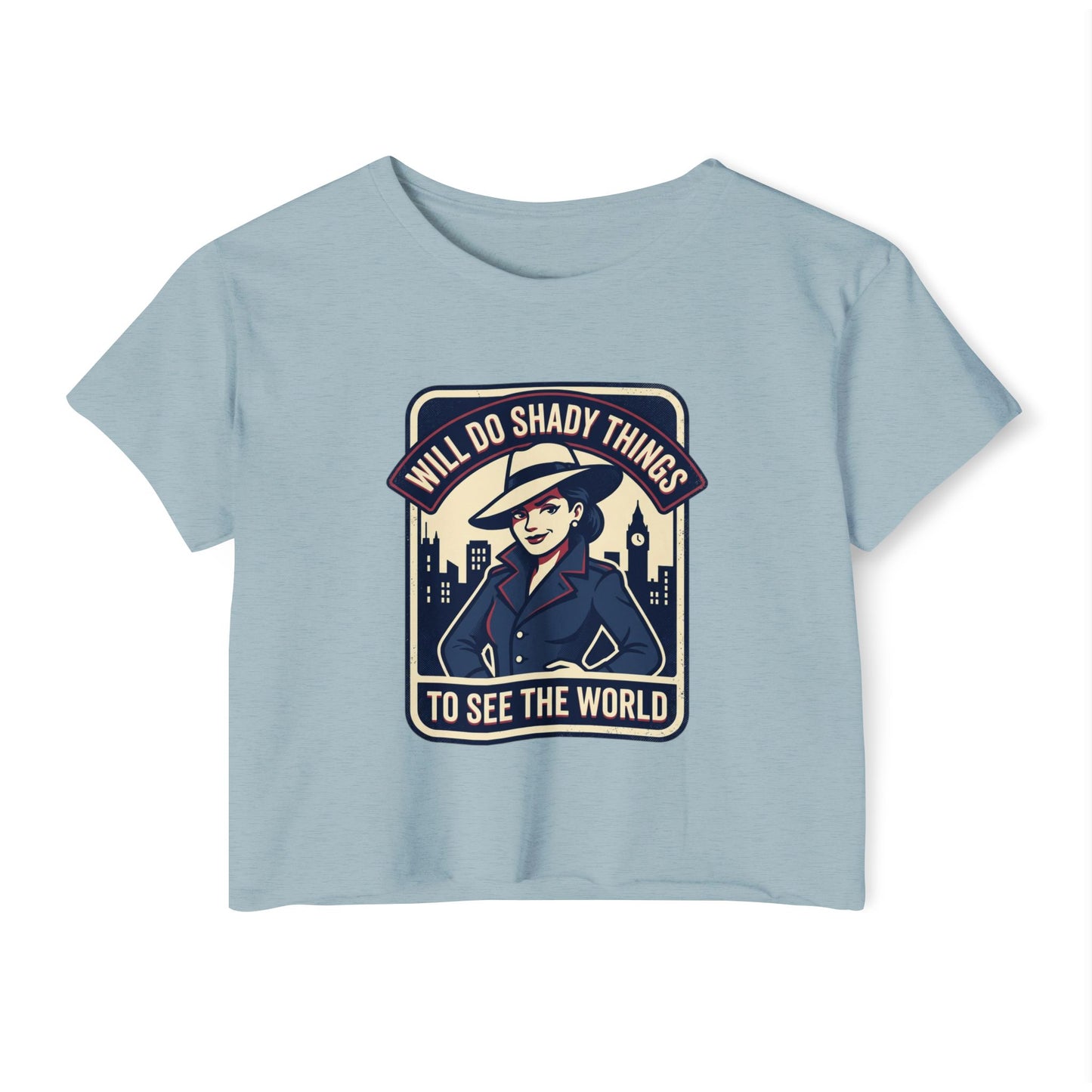 Crop Top — "Will Do Shady Things to See the World" Retro Travel Graphic