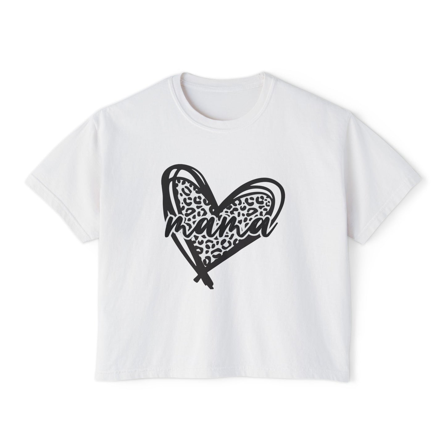Mama Leopard Heart Boxy Tee — Cute Mother's Day Casual Top