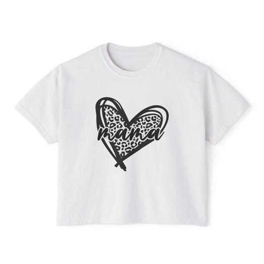 Mama Leopard Heart Boxy Tee — Cute Mother's Day Casual Top