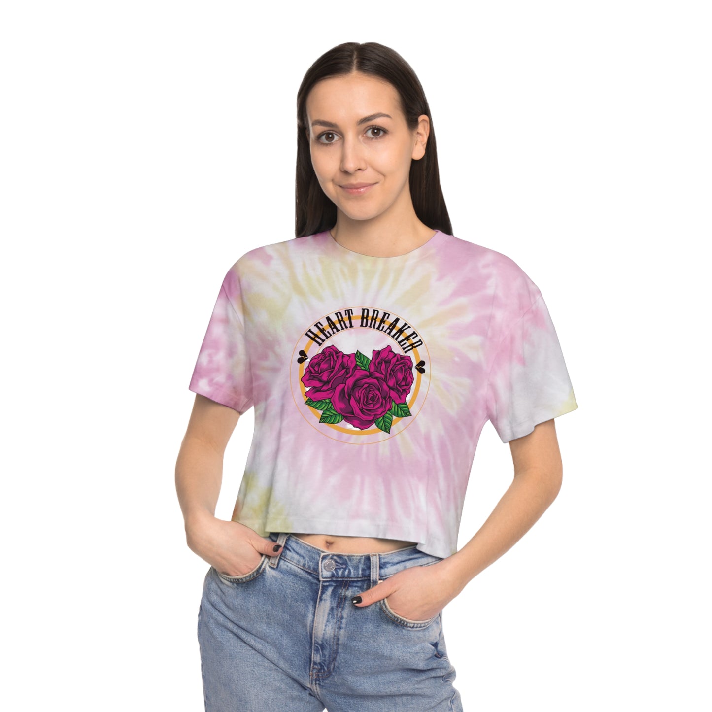 Heart Breaker Rose Artwork Crop Tee | Blue Tie-Dye