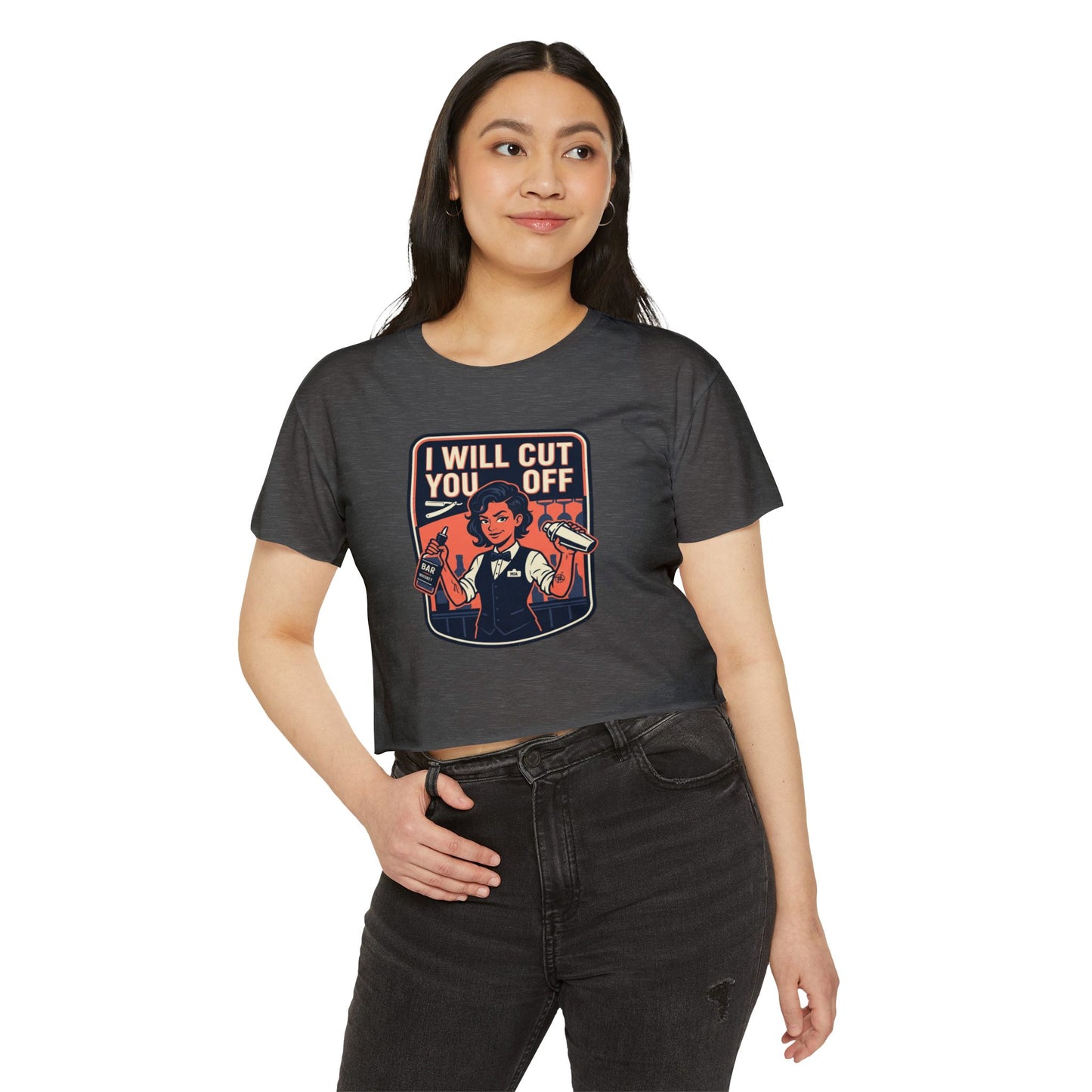 Women's Crop Top — 'I Will Cut You Off' Barber Shop Graphic