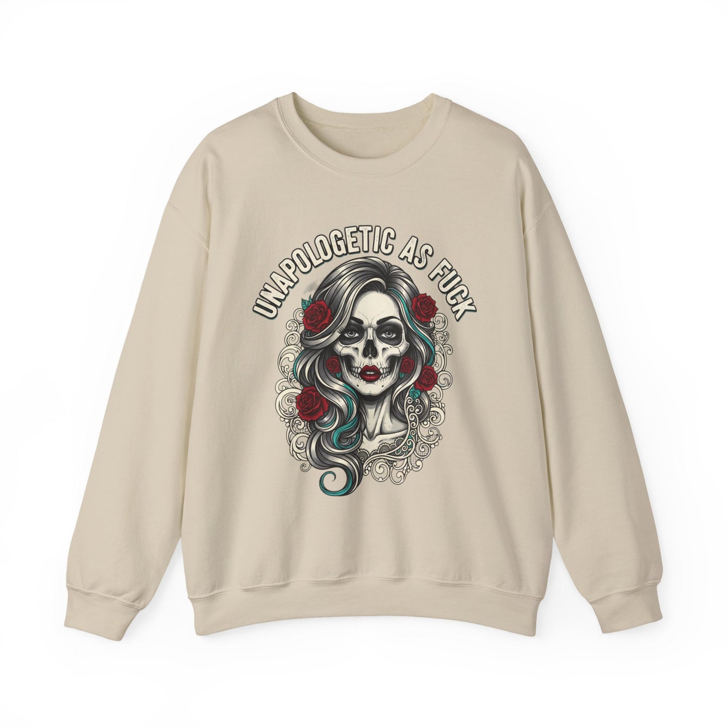 Unapologetic Skull Girl Crewneck Sweatshirt | Day of the Dead Floral Graphic