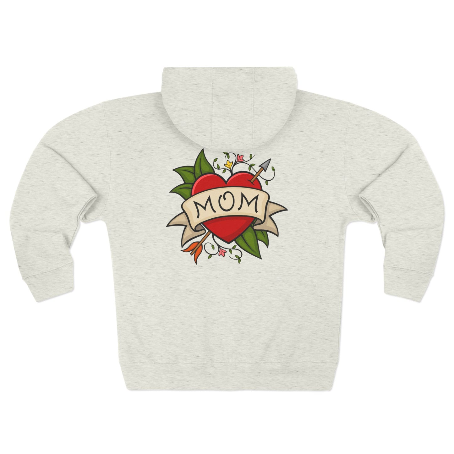 Mom Heart Tattoo Zip Hoodie | Retro Traditional Mom Tattoo Design