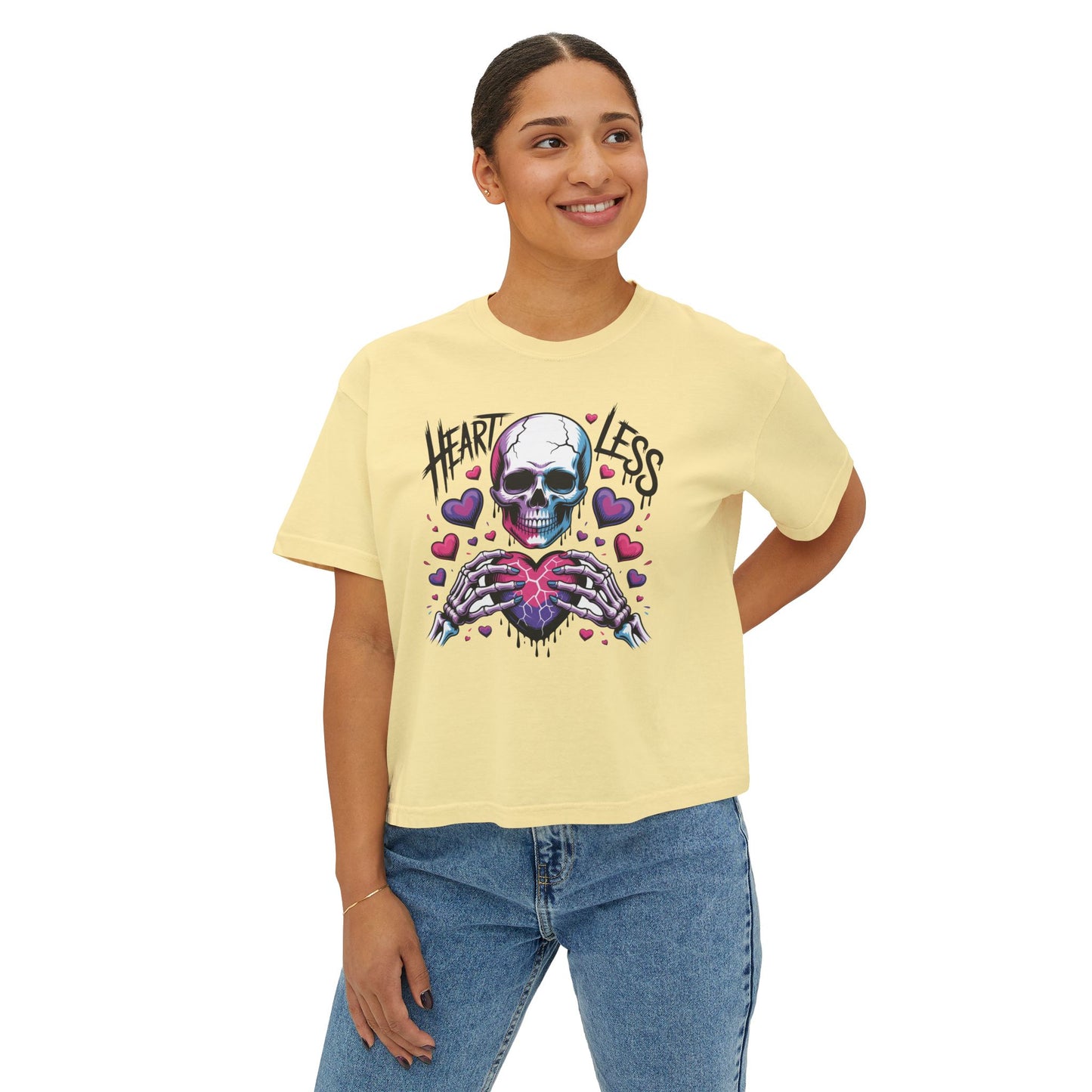 Heartless Skull Holding Heart T‑Shirt | Gothic Skull Tee, Pink Hearts Graphic