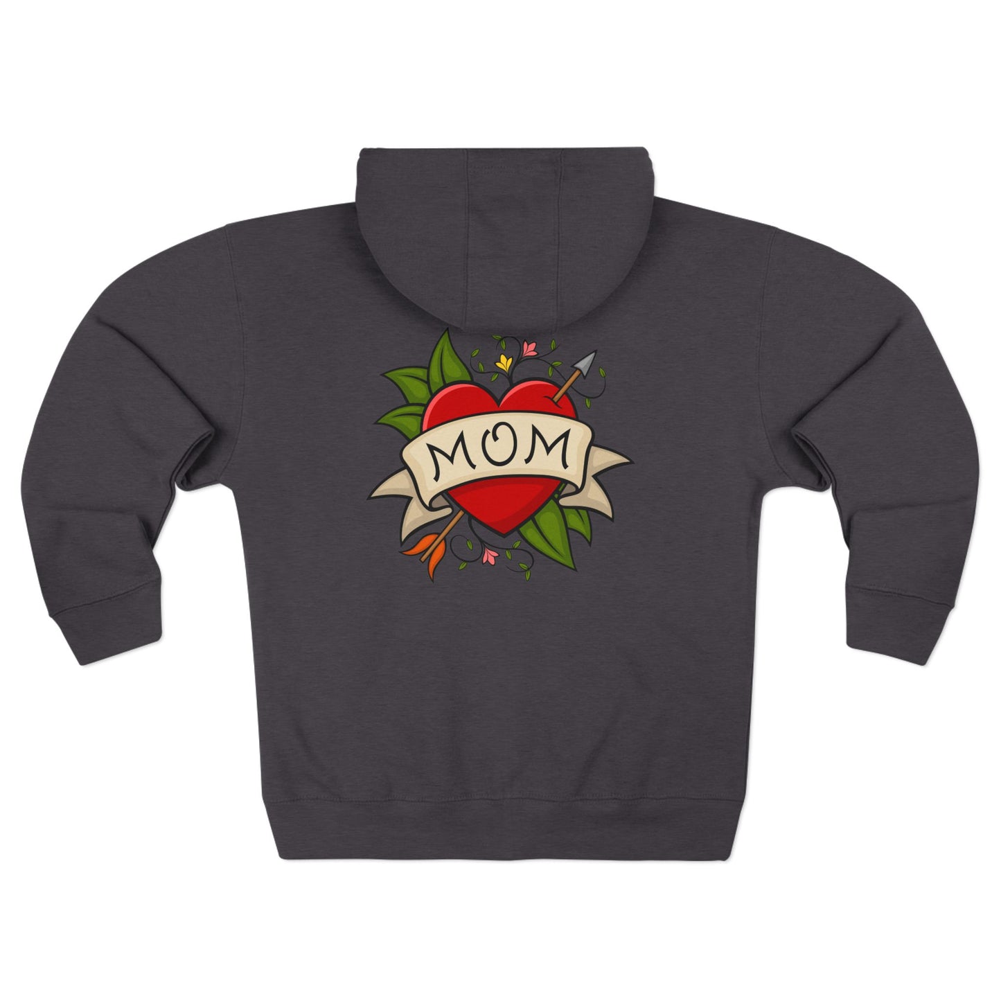 Mom Heart Tattoo Zip Hoodie | Retro Traditional Mom Tattoo Design