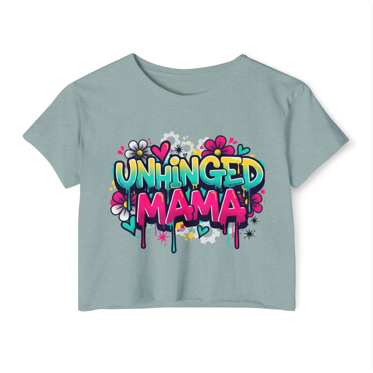 Unhinged Mama crop top | Graffiti mom design, colorful floral street art