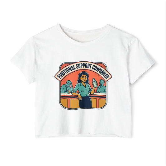 Emotional Support Coworker Crop Top — Retro Office Lady Festival Tee