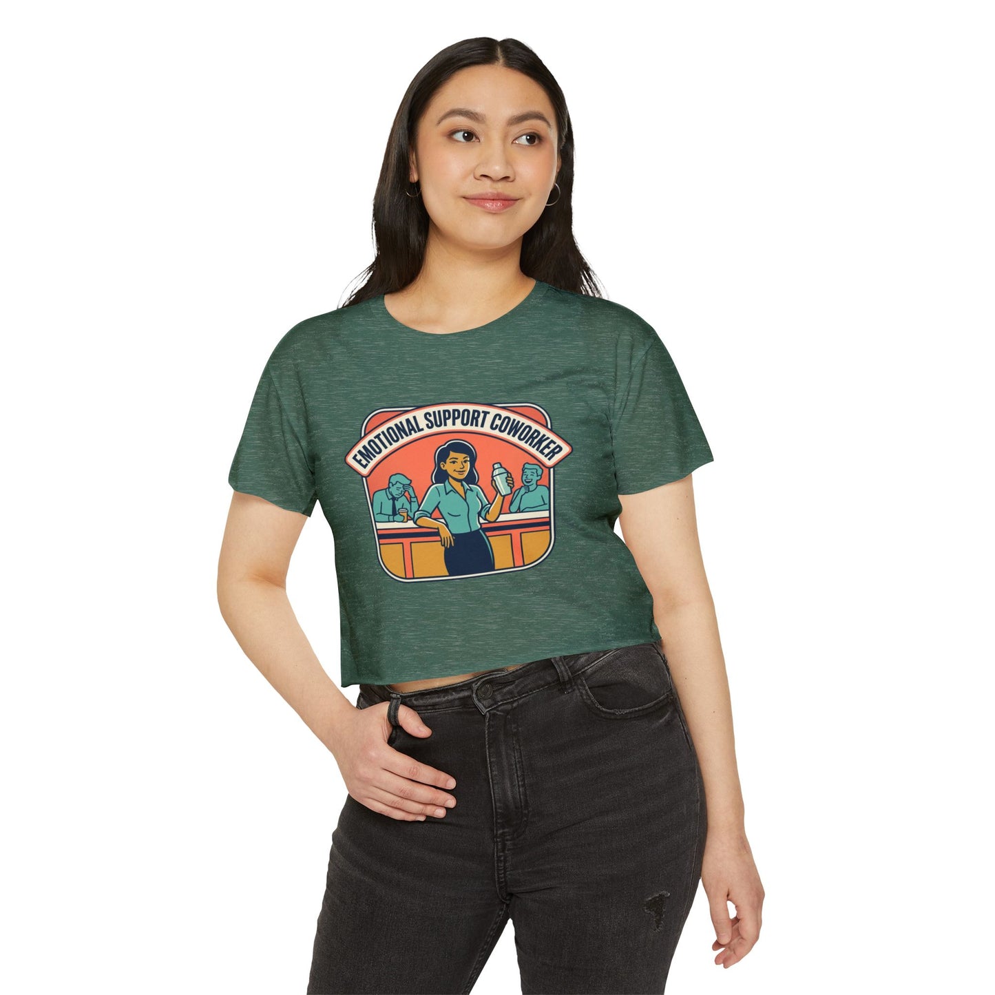 Emotional Support Coworker Crop Top — Retro Office Lady Festival Tee