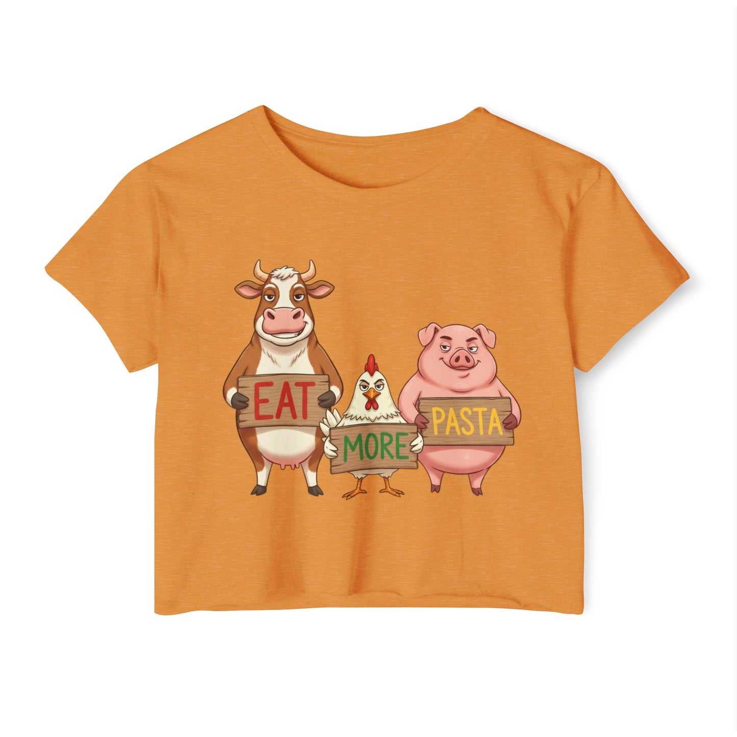 Eat More Pasta cow chicken pig design Crop Top | farm animal illustration, funny