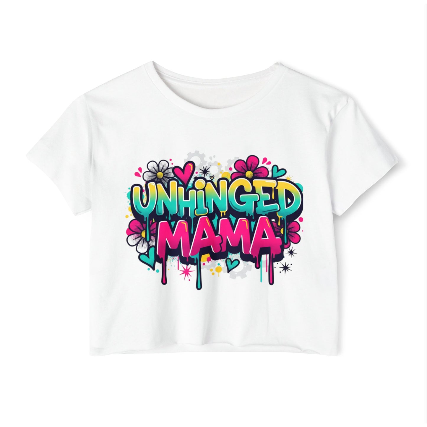 Unhinged Mama crop top | Graffiti mom design, colorful floral street art